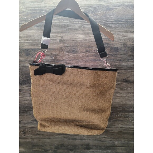 Bath&Bodyworks Straw Tote Bag With Black Handles Bow Detail Removable Strap Pink - Picture 4 of 8